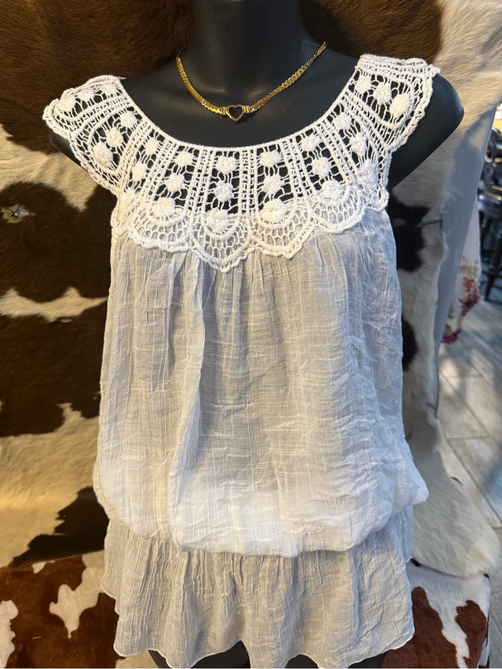 Simply Irresistible White Crochet Yoke Sleeveless Peasant Top